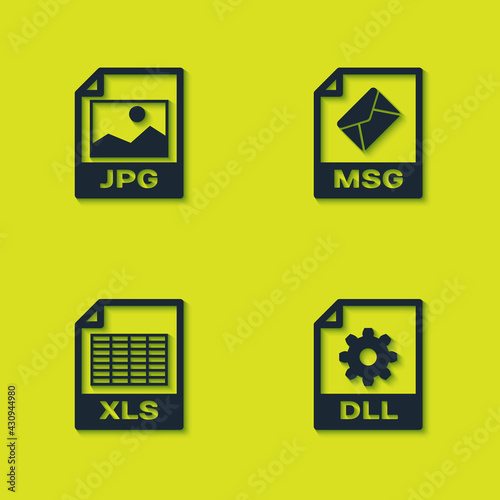 Set JPG file document, DLL, XLS and MSG icon. Vector