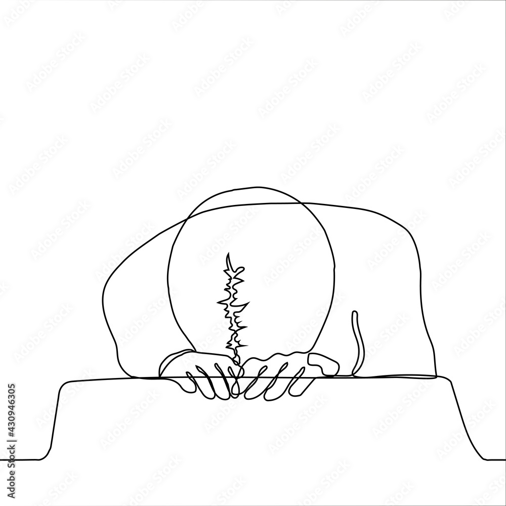 man shrank and put his head on the table face down on closed palms
