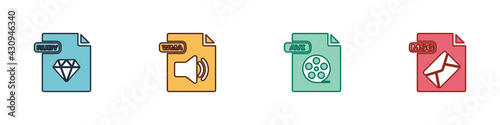 Set RUBY file document, WMA, AVI and MSG icon. Vector