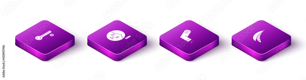 Set Isometric Medical digital thermometer, Fatigue, Inhaler and Kidney beans icon. Vector Set Isometric Medical digital thermometer, Fatigue, Inhaler and Kidney beans icon. Vector