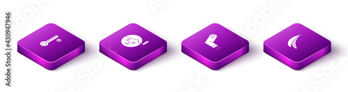 Set Isometric Medical digital thermometer, Fatigue, Inhaler and Kidney beans icon. Vector