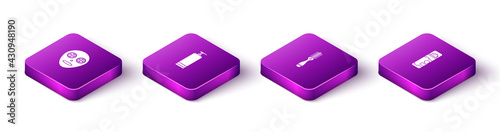 Set Isometric Facial cosmetic mask, Cream tube, Hairbrush and Shaving gel foam icon. Vector