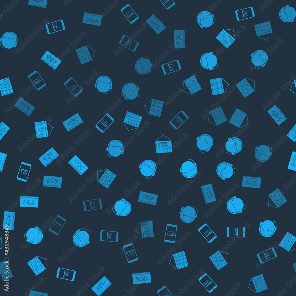 Set Mobile with FAQ information, Man headset, Calendar and Page 404 error on seamless pattern. Vector Set Mobile with FAQ information, Man headset, Calendar and Page 404 error on seamless pattern. Vector