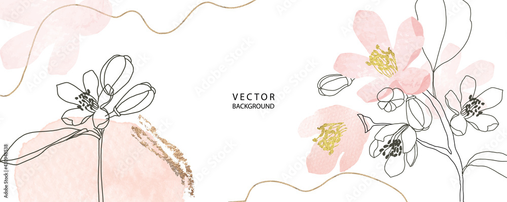 minimal background in pink flowers and tropical summer leaf