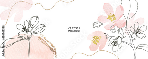 minimal background in pink flowers and tropical summer leaf