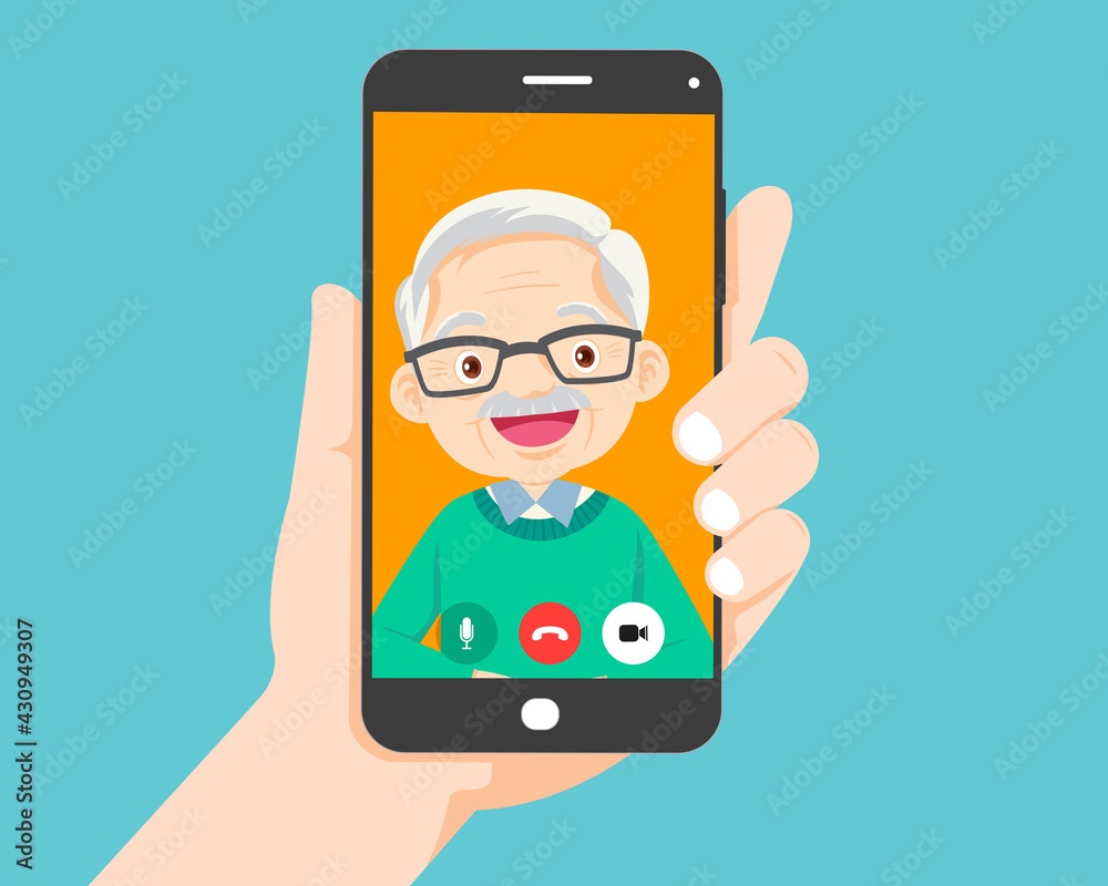 hand hold smartphone video call with grandfather