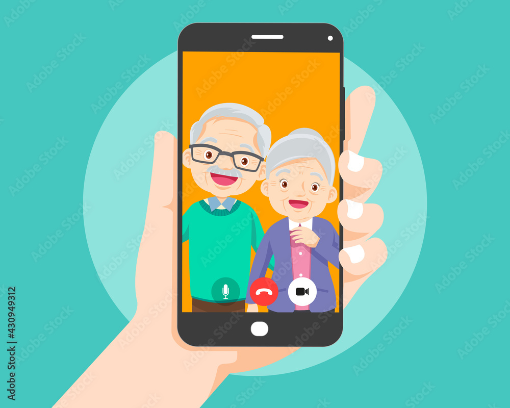 hand hold smartphone video call with grandparent hand hold smartphone video call with grandparent