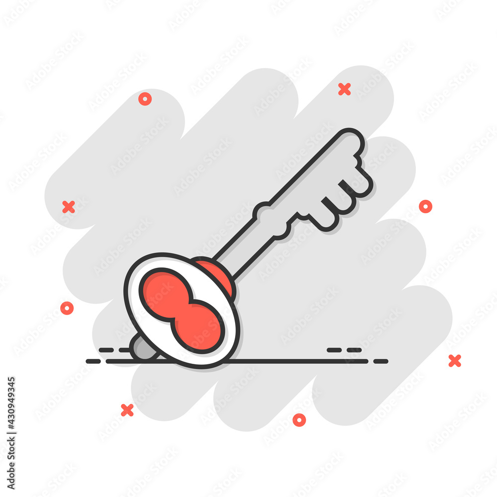 Key icon in comic style. Password cartoon vector illustration on white isolated background. Access splash effect business concept. Key icon in comic style. Password cartoon vector illustration on white isolated background. Access splash effect business concept.