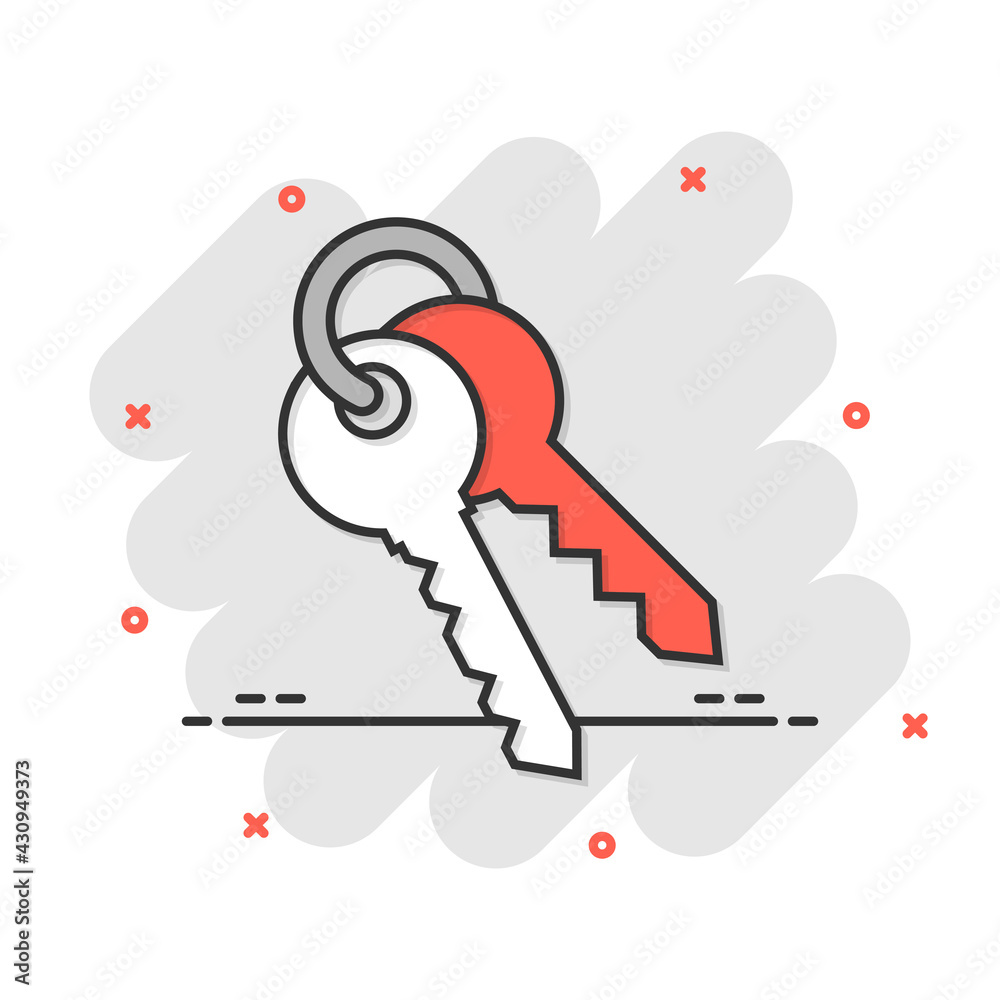 Key icon in comic style. Password cartoon vector illustration on white isolated background. Access splash effect business concept. Key icon in comic style. Password cartoon vector illustration on white isolated background. Access splash effect business concept.