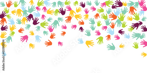 Cheerful children handprints preschool education concept vector