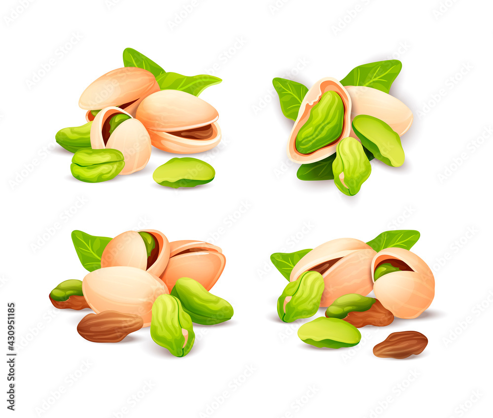 Pistachios nut compositions set, label and sticker