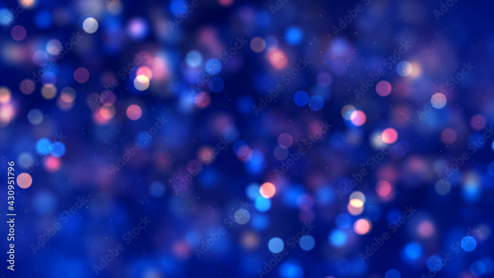 Naklejka premium Abstract Artistic Blurry Sharp Blue Red Colorful Small Bokeh Circles Lights With Glitter Dust Background
