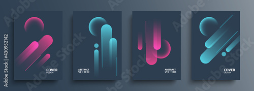 Cover templates set with vibrant dynamic lines and glossy spheres. Futuristic abstract backgrounds for your creative graphic design. Vector illustration.