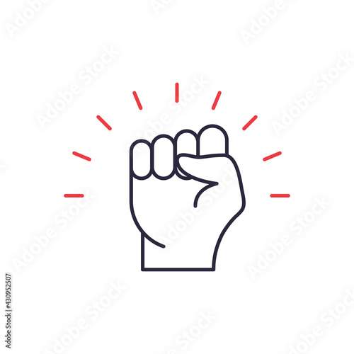 Black Lives Matter. Fist Hand up Line Icon. Fist raised up. Girl Power. Feminism symbol. Concept of Unity, Revolution, Stop Violence. Stop racism. Protest Sign. Editable stroke. Vector illustration