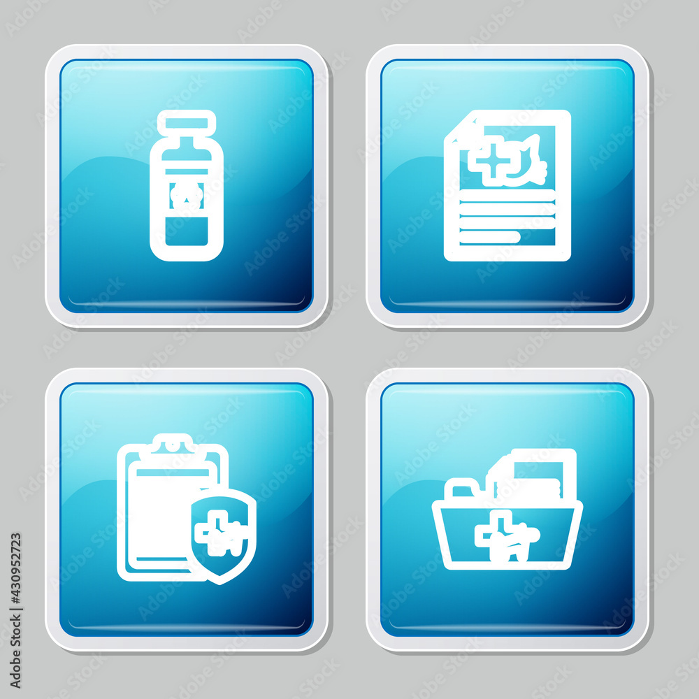 Set line Pets vial medical, Medical certificate for dog or cat, Clinical record pet and veterinary folder icon. Vector Set line Pets vial medical, Medical certificate for dog or cat, Clinical record pet and veterinary folder icon. Vector