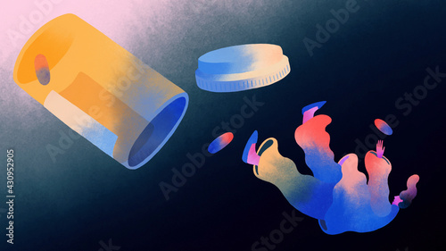 Woman falling from pill bottle