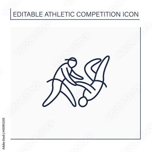 Judo line icon. Japanese martial art and sport. Fight between partners. Olympic event. Athletic competition concept. Isolated vector illustration. Editable stroke