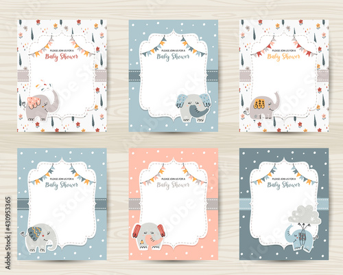 Baby shower invitation templates with cute elephants