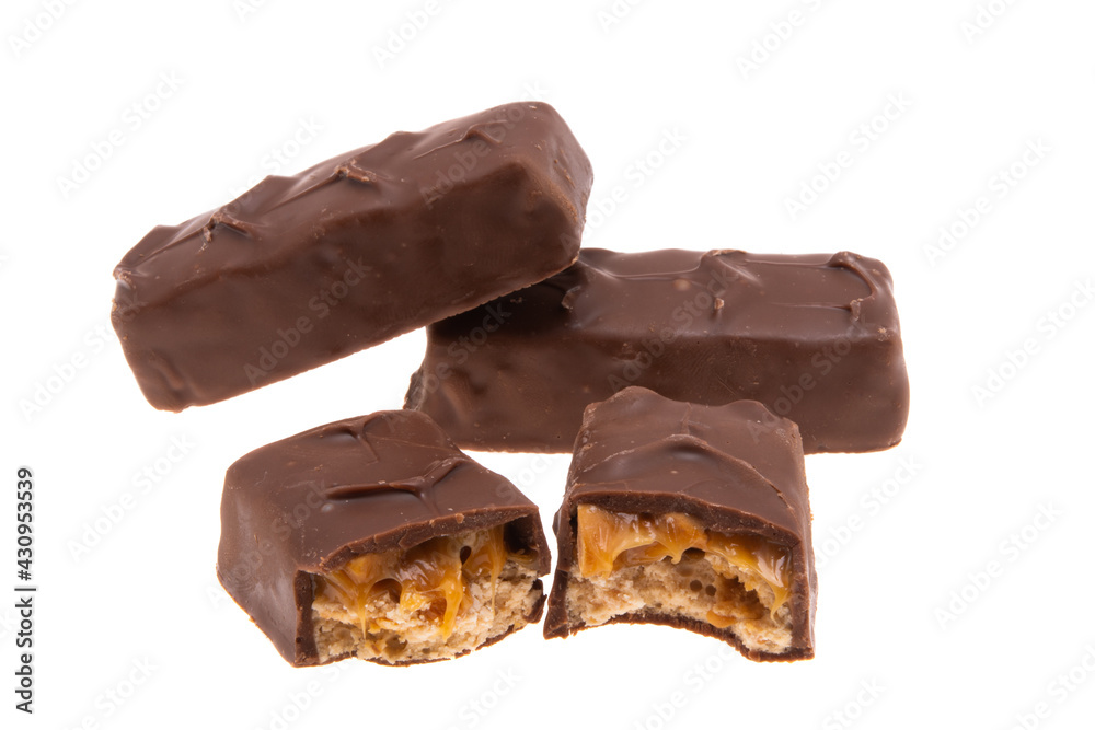 chocolate bar with nuts and caramel isolated chocolate bar with nuts and caramel isolated
