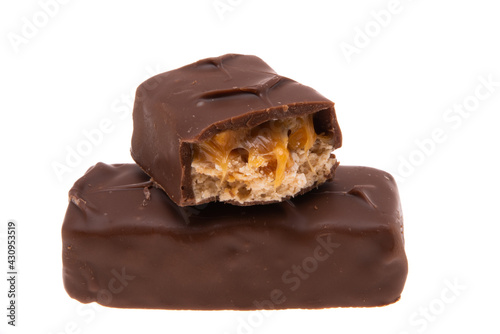 chocolate bar with nuts and caramel isolated