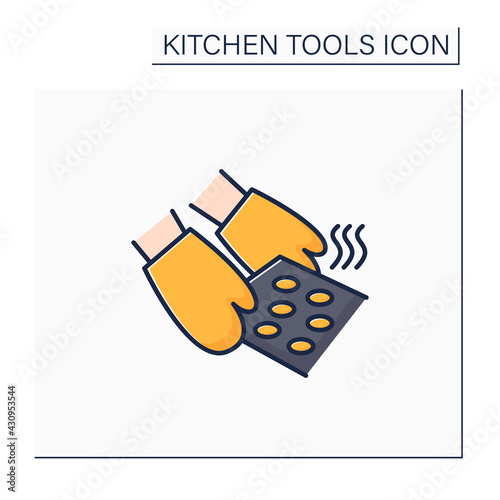 Oven mitts color icon. Insulated glove.Used to protect hands from hot ware. Kitchen tools concept. Isolated vector illustration