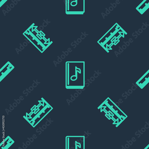 Set line Audio book, Measuring height and length and Ruler on seamless pattern. Vector © vector_v