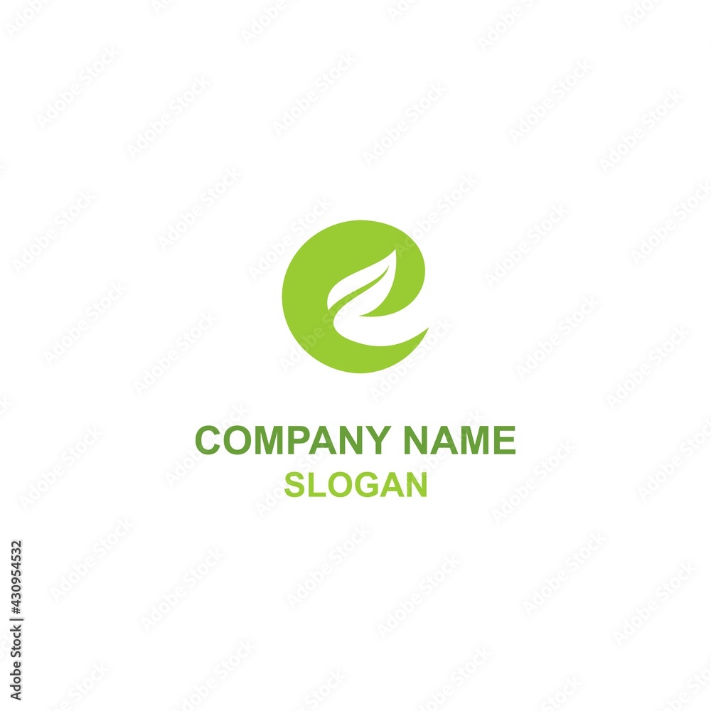 E lowercase letter initial logo, with leaves in negative space style. E lowercase letter initial logo, with leaves in negative space style.