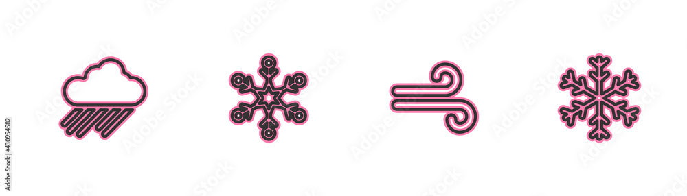Set line Cloud with rain, Wind, Snowflake and icon. Vector Set line Cloud with rain, Wind, Snowflake and icon. Vector
