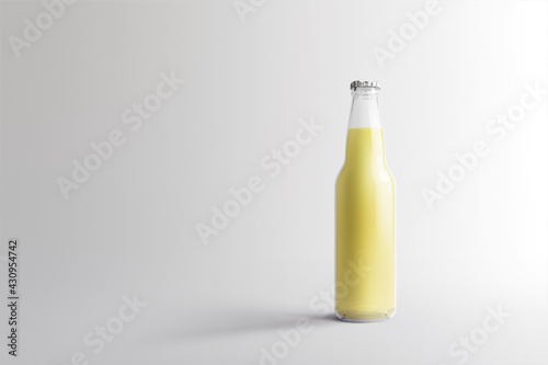 Various Fruit Soda bottle, non-alcoholic drink with water drops isolated on white background. 3d rendering, suitable for your design project.