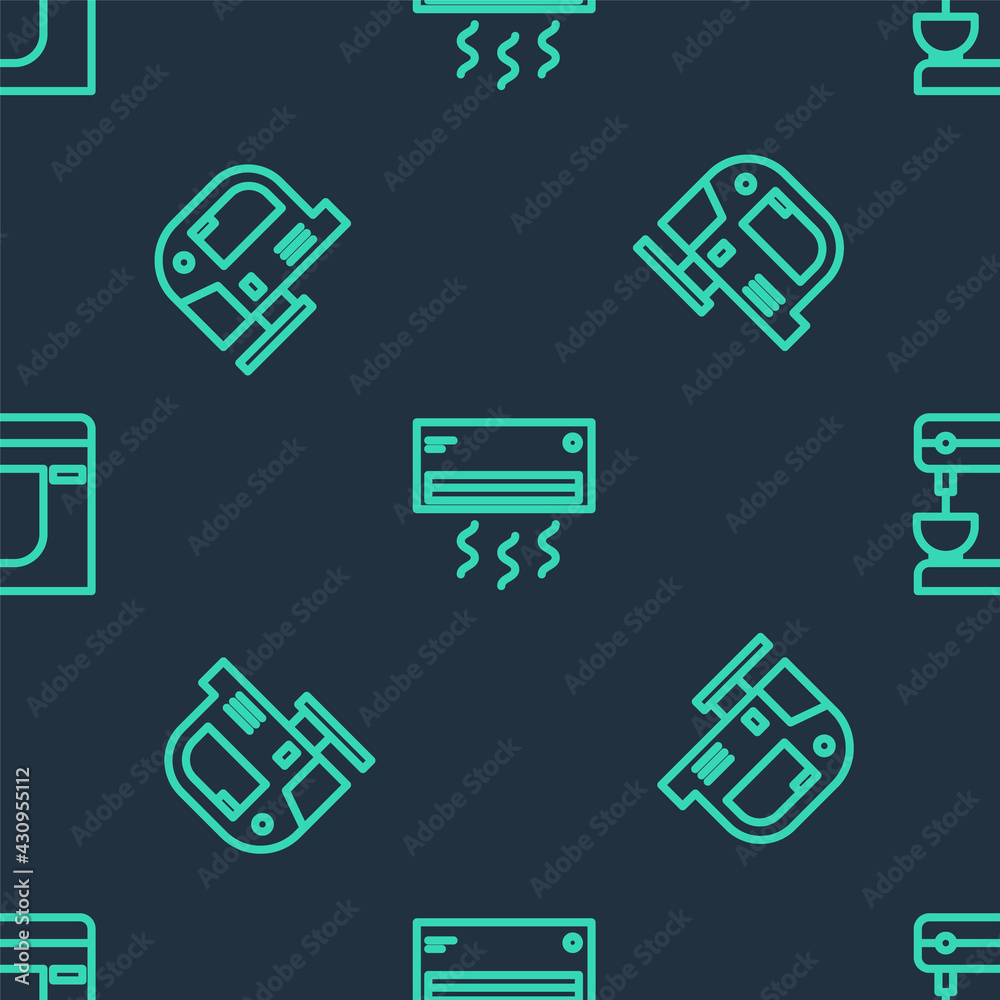 Set line Air conditioner, Electric jigsaw and mixer on seamless pattern. Vector Set line Air conditioner, Electric jigsaw and mixer on seamless pattern. Vector