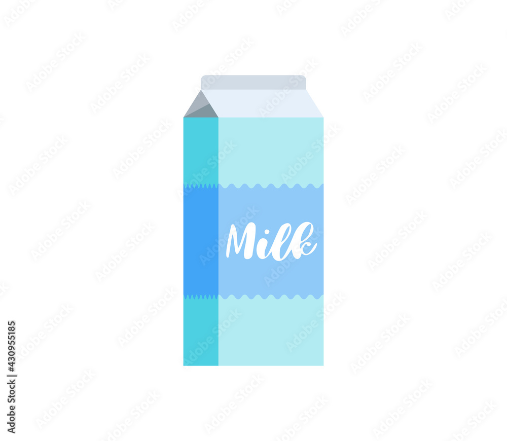 Milk carton box pack icon isolated on white background. Breakfast dairy product blue cardboard packaging symbol vector flat illustration Milk carton box pack icon isolated on white background. Breakfast dairy product blue cardboard packaging symbol vector flat illustration