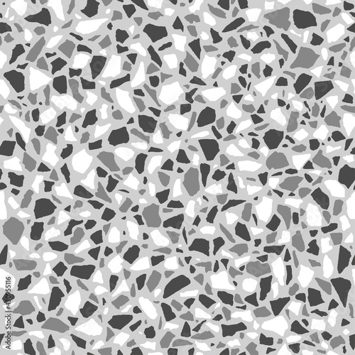 Terrazzo stone decorative pattern for the background, tile and textiles. It is assembled from modular parts. Vector. Seamless.