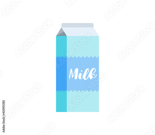 Milk carton box pack icon isolated on white background. Breakfast dairy product blue cardboard packaging symbol vector flat illustration