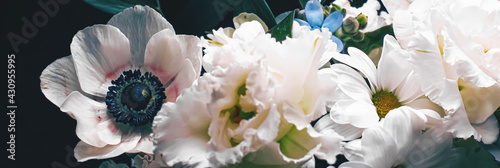 Flower bouquet on black background, beautiful floral arrangement, creative flowers and floristic design ideas