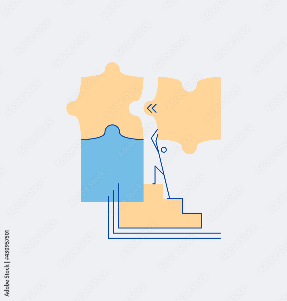 Vector man connecting puzzle in flat style Vector man connecting puzzle in flat style