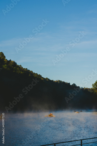 Thailand - Mae Hong Son , December - 23 - 2020 at Pang Oung park in morning with fog on surface lake. 