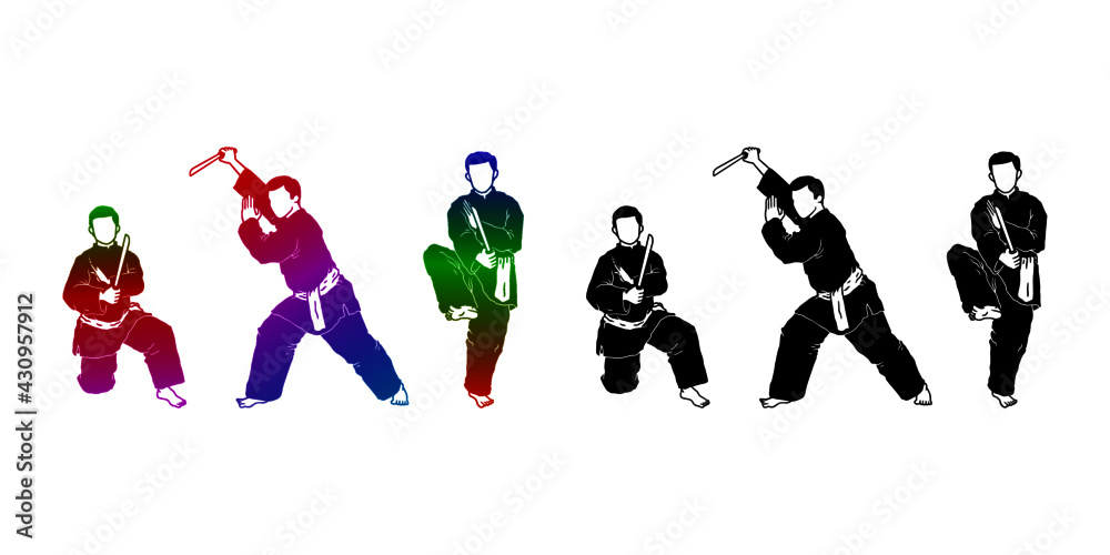 set of silhouettes of pencak silat part 4