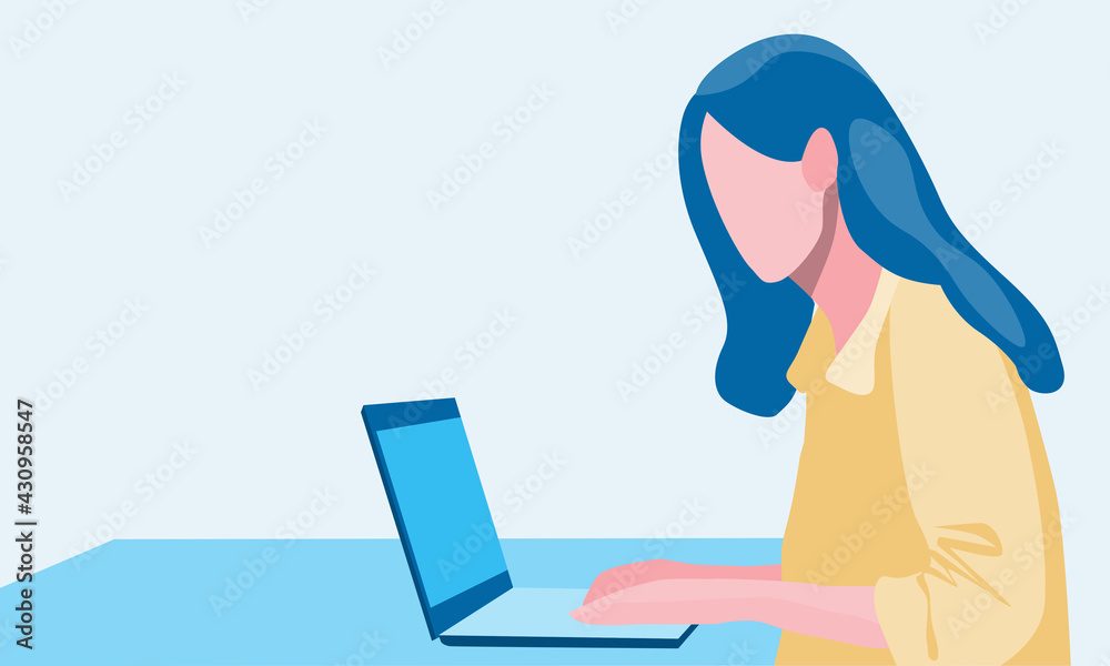 Flat design concept girl working on laptop, online learning, online work vector illustration website banner, marketing material, template, online advertising. Flat design concept girl working on laptop, online learning, online work vector illustration website banner, marketing material, template, online advertising.