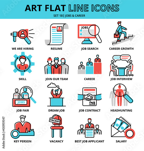 Set of Jobs and Career icons, modern flat thin line design vector illustration