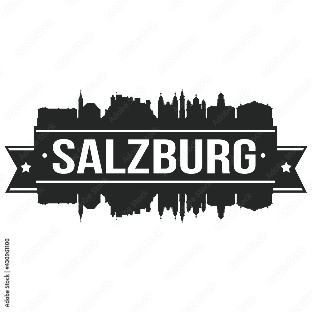 Salzburg Austria Skyline Banner Vector Design Silhouette Art Illustration Stencil.