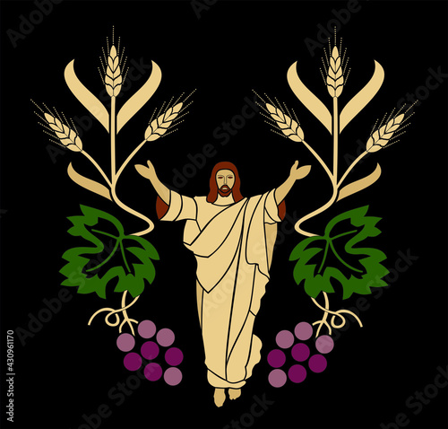 GOLD EMBROIDERY FOR LITURGICAL CLOTHES AND SACRED CEREMONIES. SACRED CATHOLIC SYMBOLS IN ANCIENT STYLE WITH GOLDEN DECORATIONS