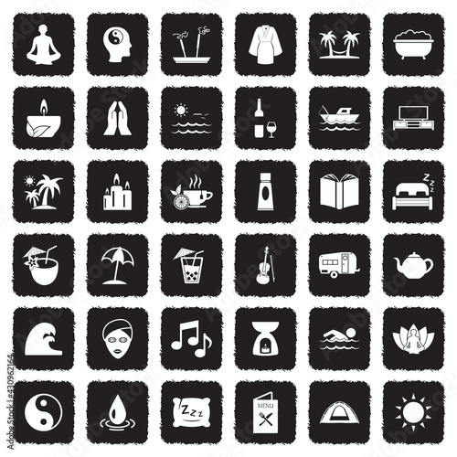 Wallpaper Mural Relaxation Icons. Grunge Black Flat Design. Vector Illustration. Torontodigital.ca
