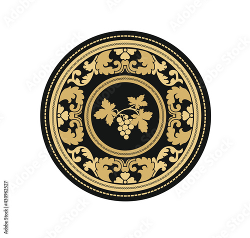 ANCIENT HERALDIC EMBLEM OF GOLD DECORATED IN BAROQUE STYLE DECORATIVE ELEGANCE LUXURY PATTERNS GOLD STOCK ILLUSTRATION