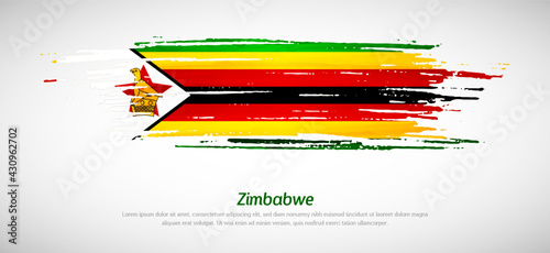 Vászonkép Artistic grungy watercolor brush flag of Zimbabwe country