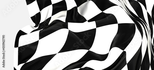 White and black flag checkered for race. 3d photo