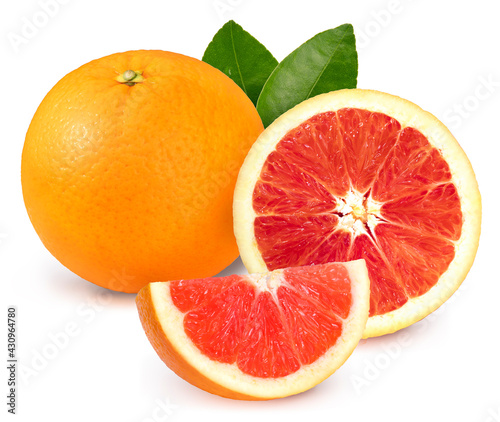Fresh Grapefruit with leaf isolated on white background, Fresh Grapefruit on White Background With clipping path, 