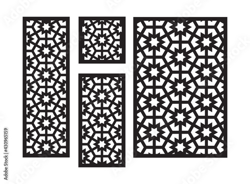 Islamic arabic laser cut pattern. Decorative panel, screen,wall. Vector cnc panels set for laser cutting. Template for interior partition, room divider, privacy fence