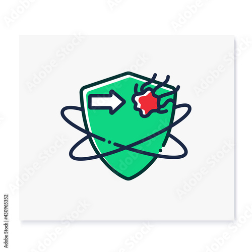 Cancer cells fight color icon. Anticancer treatment. Immunity strengthening concept. Immunology. Body defence system. Health care, disease prevention. Isolated vector illustration