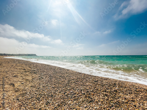 sunny day on the sea coast.