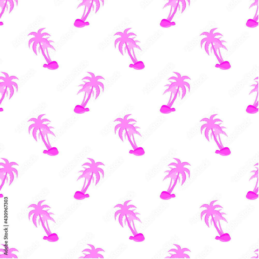 Tropical seamless pattern with pink palm trees a on white background. Summer holidays. Vector illustration. Tropical seamless pattern with pink palm trees a on white background. Summer holidays. Vector illustration.
